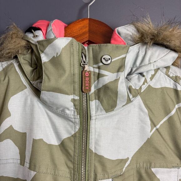 Roxy Women's Snow Ski Coat Winter Jacket Green Grey Floral Hooded Size Large - Picture 3 of 14
